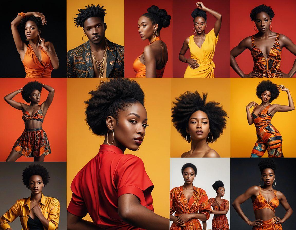 A dynamic collage of diverse Black artists in various settings: a passionate dance performance, intimate live music, and a vibrant film scene, all intertwined with cultural symbols and modern aesthetics. Incorporate a soft focus on emotions, highlighting joy and sensuality. Use a rich palette of warm colors to evoke passion while maintaining a sophisticated aesthetic. Include subtle hints of technology like smartphones and streaming icons to represent the digital landscape. super-realistic. vibrant colors. 3D.